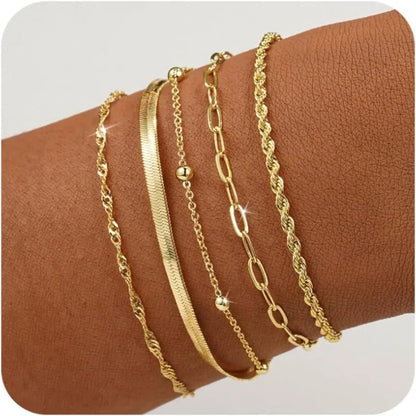 5 bracelets chaîne en plaqué or fine