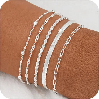 5 bracelets chaîne en plaqué or fine